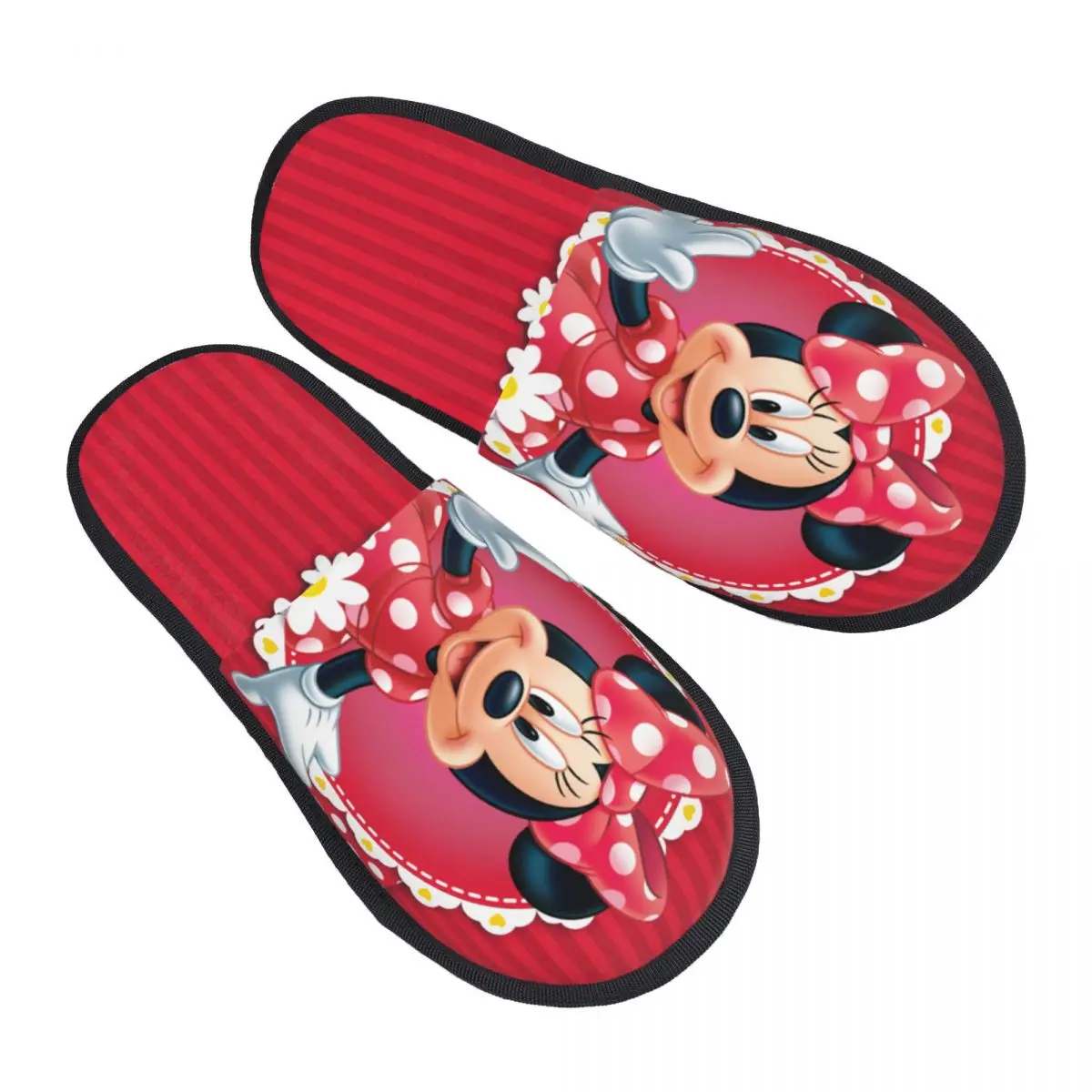 

Winter Slippers Red Minnie Mickey Mouse Accessories Household Fur Slides Slippers Living Room Soft Anti-skid Slides