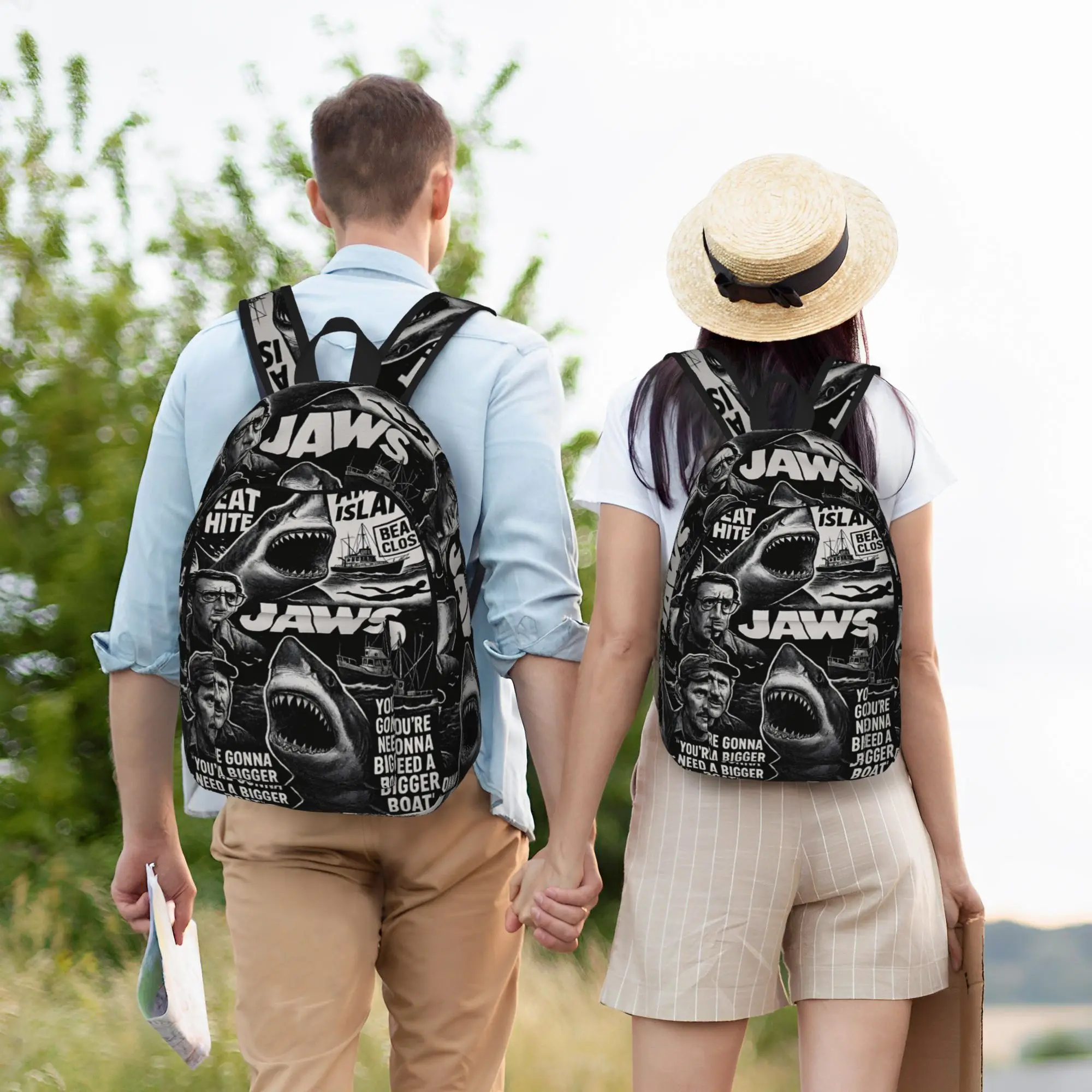 

Jaws Classic Film Amity Island Backpack for Men Women Casual High School Work Daypack Horror Laptop Shoulder Bag Durable