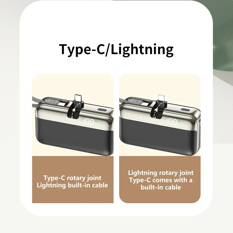 Power Bank 20000mAh 22.5W Fast Charging Capsule Portable Charger With Built-in Cable Tail Plug For Mobile Phone Tablet Daily Use view 3