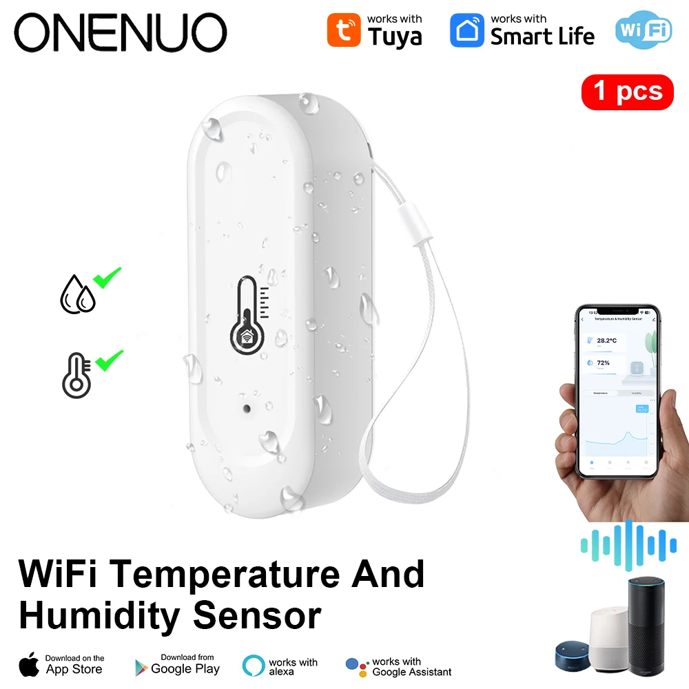 

Intelligent outdoor IP65 waterproof WiFi temperature and humidity sensor Tuya APP alarm home safety Work With Alexa Google Home