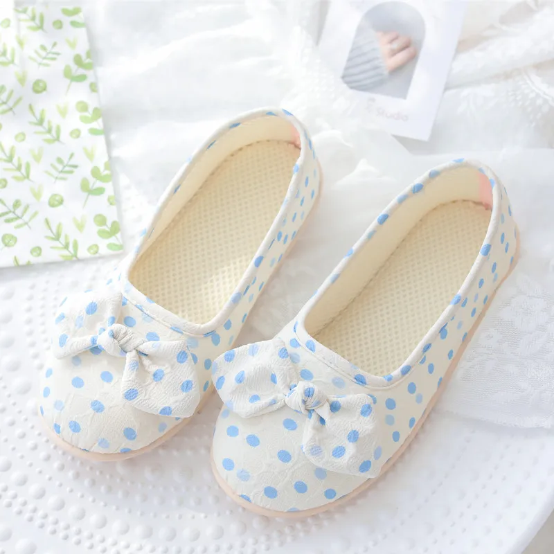 Lovely Dot Bow Spring and Autumn Home Confinement Shoes Soft Soled Non Slip Summer Plush Slippers Pregnant Postpartum Women Girl