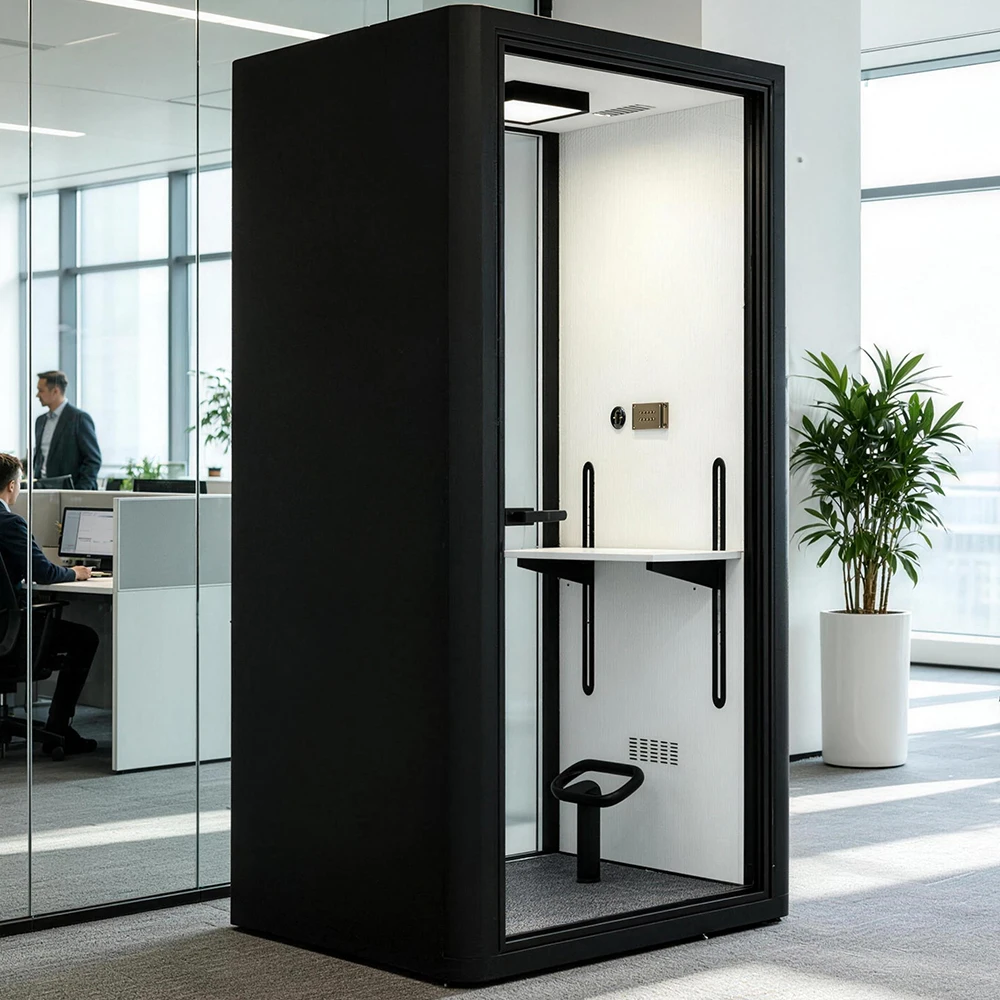 Modern Open Office Cabin Soundproof Office Building Mobile Phone Booth Home Office Black Aluminum Alloy Soundproof Compartment
