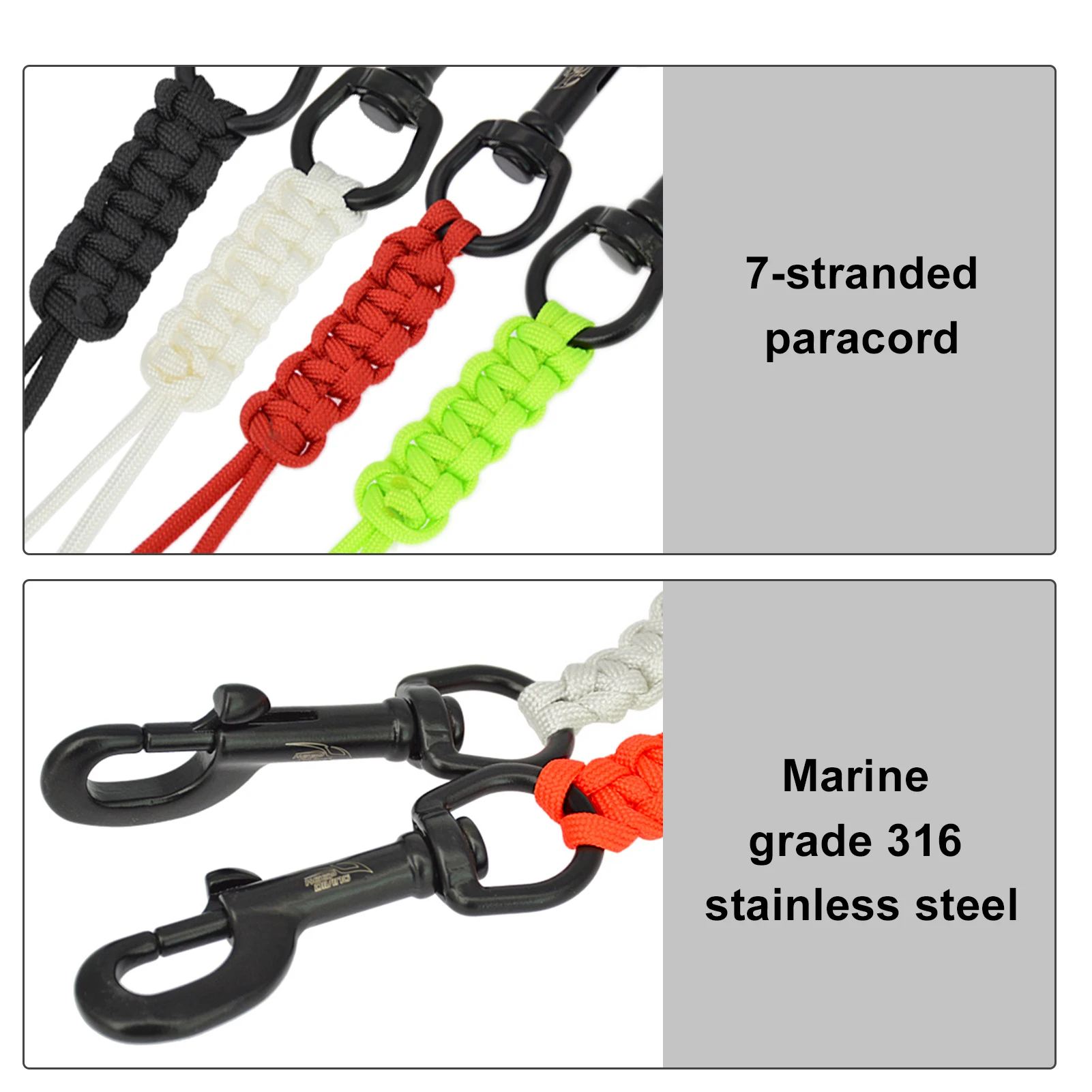 Scuba Diving Swival Bolt Snap Hook Marine Grade Stainless Steel Snap Hook Clip with Braided Rope Lanyard Anti-lost Safety Rope