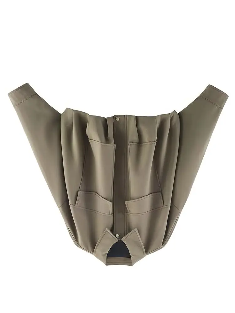 

HH женская осенняя плиссированная куртка-пилот с подолом, однотонная армейская зеленая однобортная женская модная куртка с лацканами на молнии и карманами с длинными рукавами