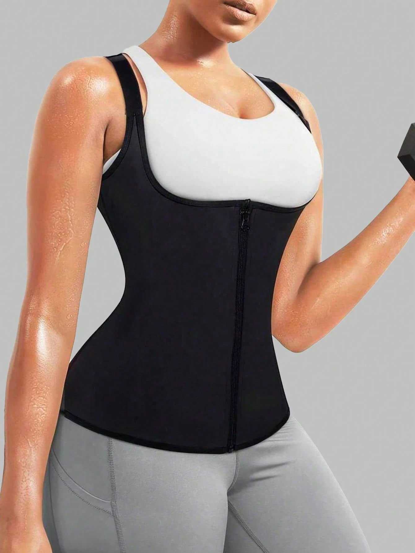 여성용 스포츠 웨이스트 트레이너 쉐이프웨어 1개, 조절 가능한 어깨끈, 지퍼 여밈, 가슴 지지 및 복부 보정 기능 포함