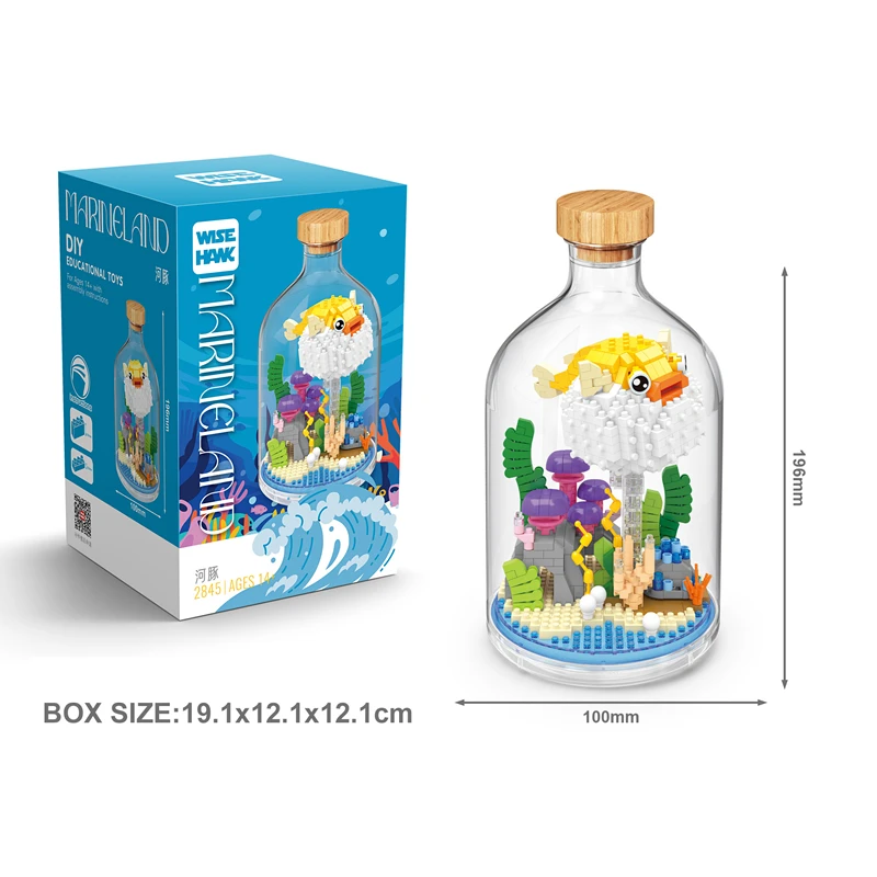 DIY MOC Drifting Bottle Ocean Animal Octopuses Pufferfish Seahorses Hermit Crabs  Building Blocks Model Bricks Kids Sets Kit Toy