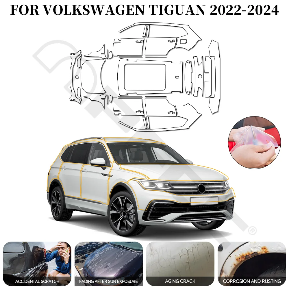 For Volkswagen TIGUAN 2022-2024 PPF Car Film 9Mil Pre-Cut Paint Protection Film TPU Invisible Anti-scratch Resistant Cover