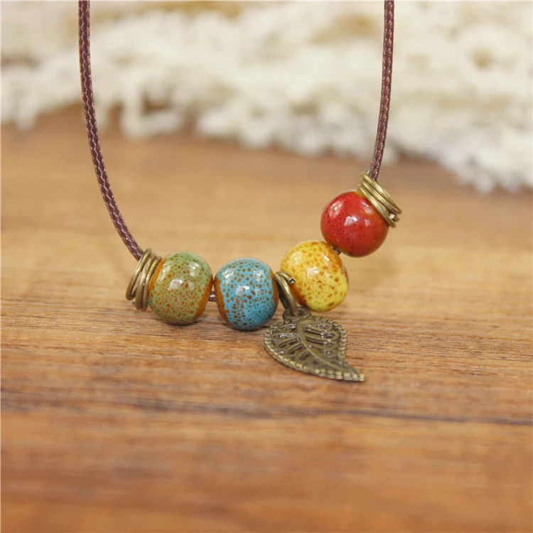 Miredo jewelry wholesale simple ceramic necklaces women\'s coin wood collar stone boho  necklace pendant Dropshipping #1460