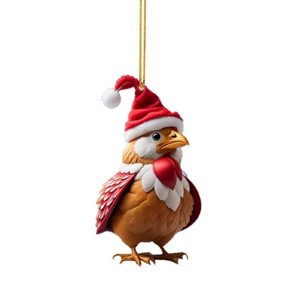 

Cartoon 2D Flat Rooster Pendant Cartoon Acrylic Christmas Rooster Ornament Cute Car Chicken Pendants New Years