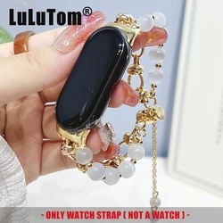 Strap For Xiaomi Mi Band 10 9 8 Pro Watch Band For Miband 5/6/7/8/9/10 Fashion INS Beads Pearls Metal Chain Bracelet Wristband
