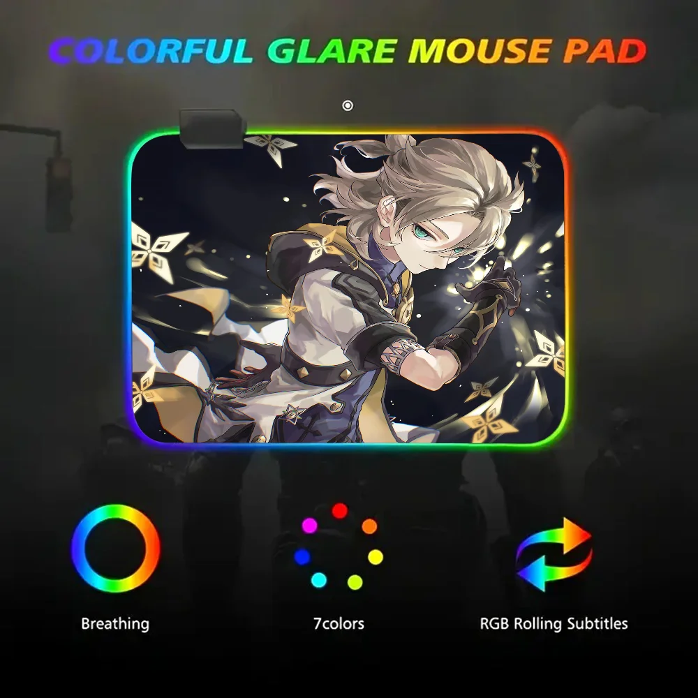 Albedo Genshin Impact Mousepad RGB Small Size Gaming Mouse Pad With LED Light Desk Mat Super Smooth Non-slip Rubber Bottom