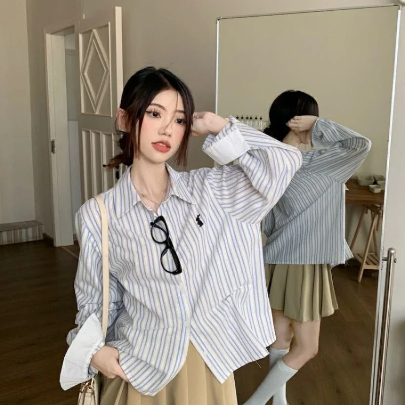 2025 otoño camisa a rayas francesas Mujer nuevo diseño blusa suelta Mujer Casual Oficina Tops Camisas De Mujer