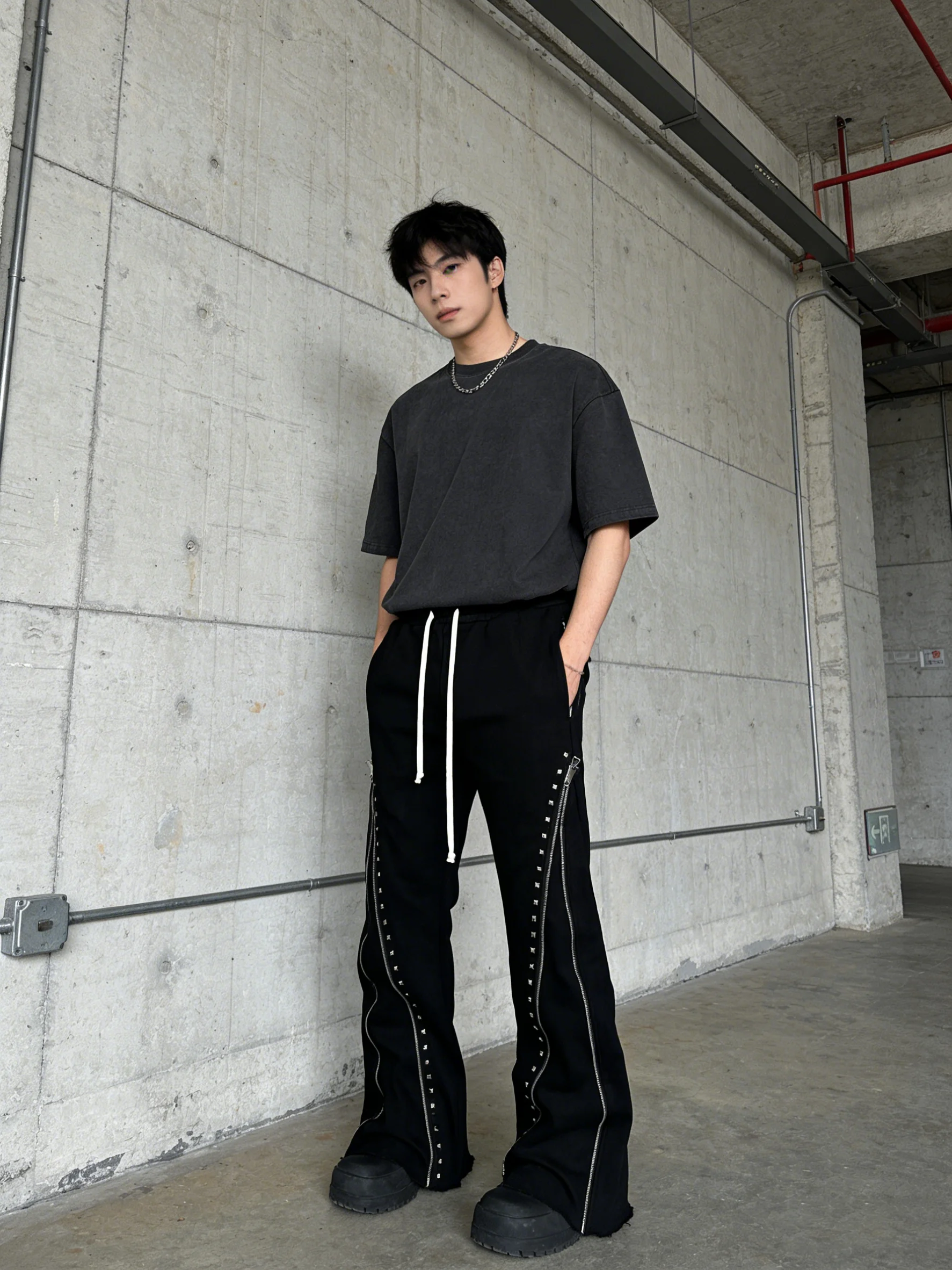 Spring New Pants, Heavy-Duty Knitted Zipper Design, Niche Fashion, Vintage, Unisex Threaded Pants