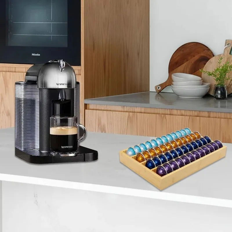 1Pc Bamboo Coffee Pod Holder Drawer Insert for Counter Compatible with Nespresso Vertuo Capsules