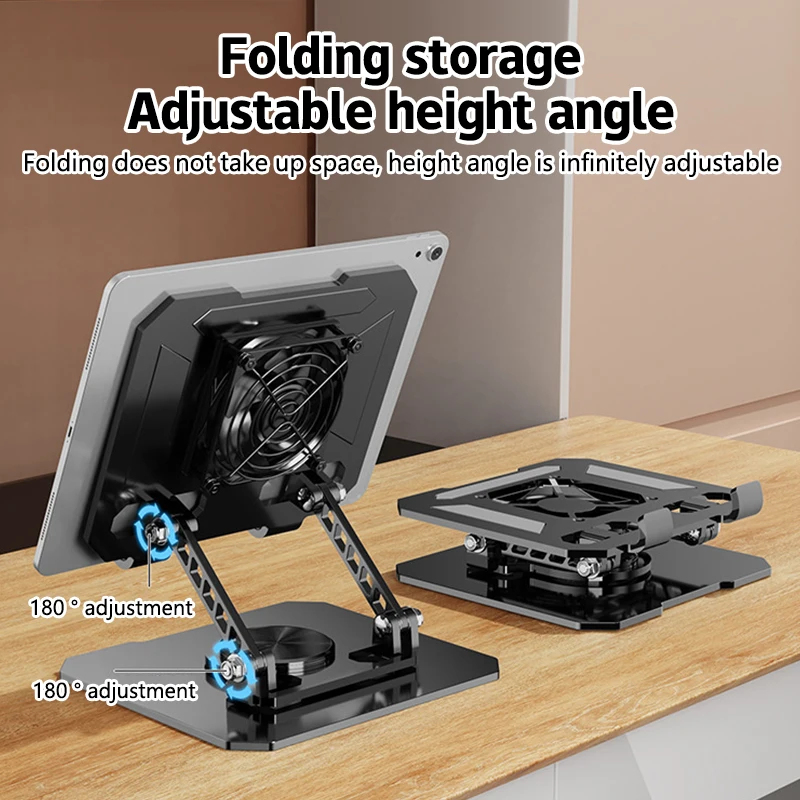 Two-in-one Multifunctional Laptop Tablet Cooling Fan Stand Desktop Folding Adjustable Heightening Stand Suitable For Ipad