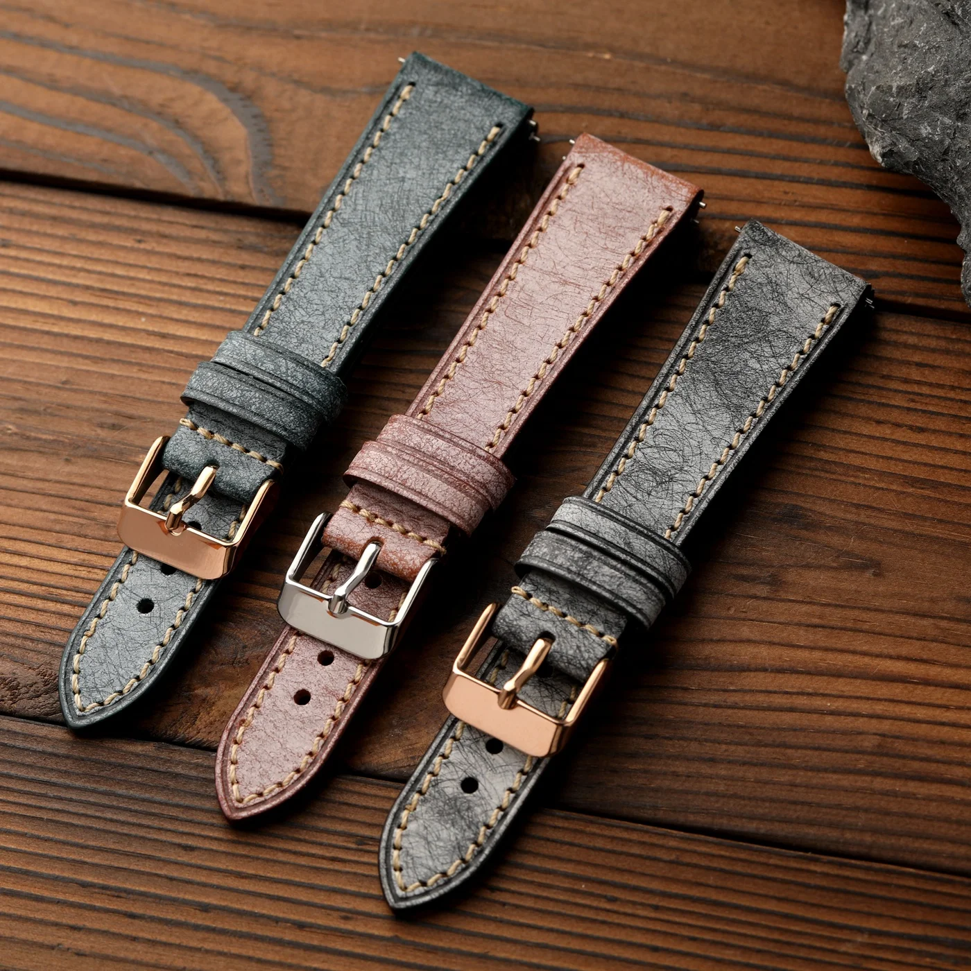 Handgefertigtes Armband aus echtem Leder, 18 19 20 22 mm, italienisches gewachstes Rindslederarmband, Retro-Schnellverschluss, weiches und dünnes S/M-Uhrenarmband