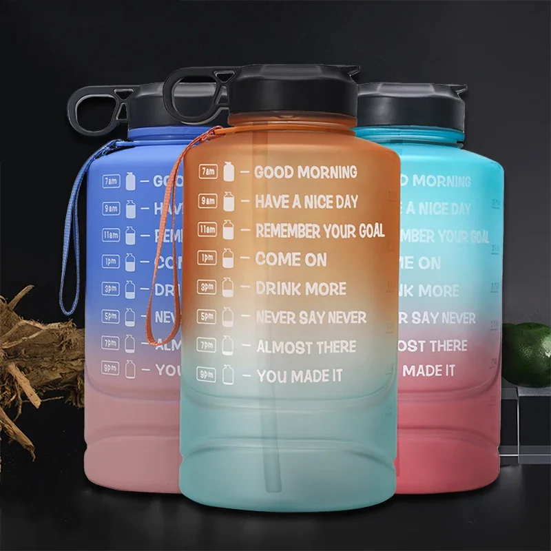 Large Capacity Water Bottle Plastic Water Cup Gradient Color Drinkware Outdoor Sports Running Fitness Jugs Sports Kettle 2.2L