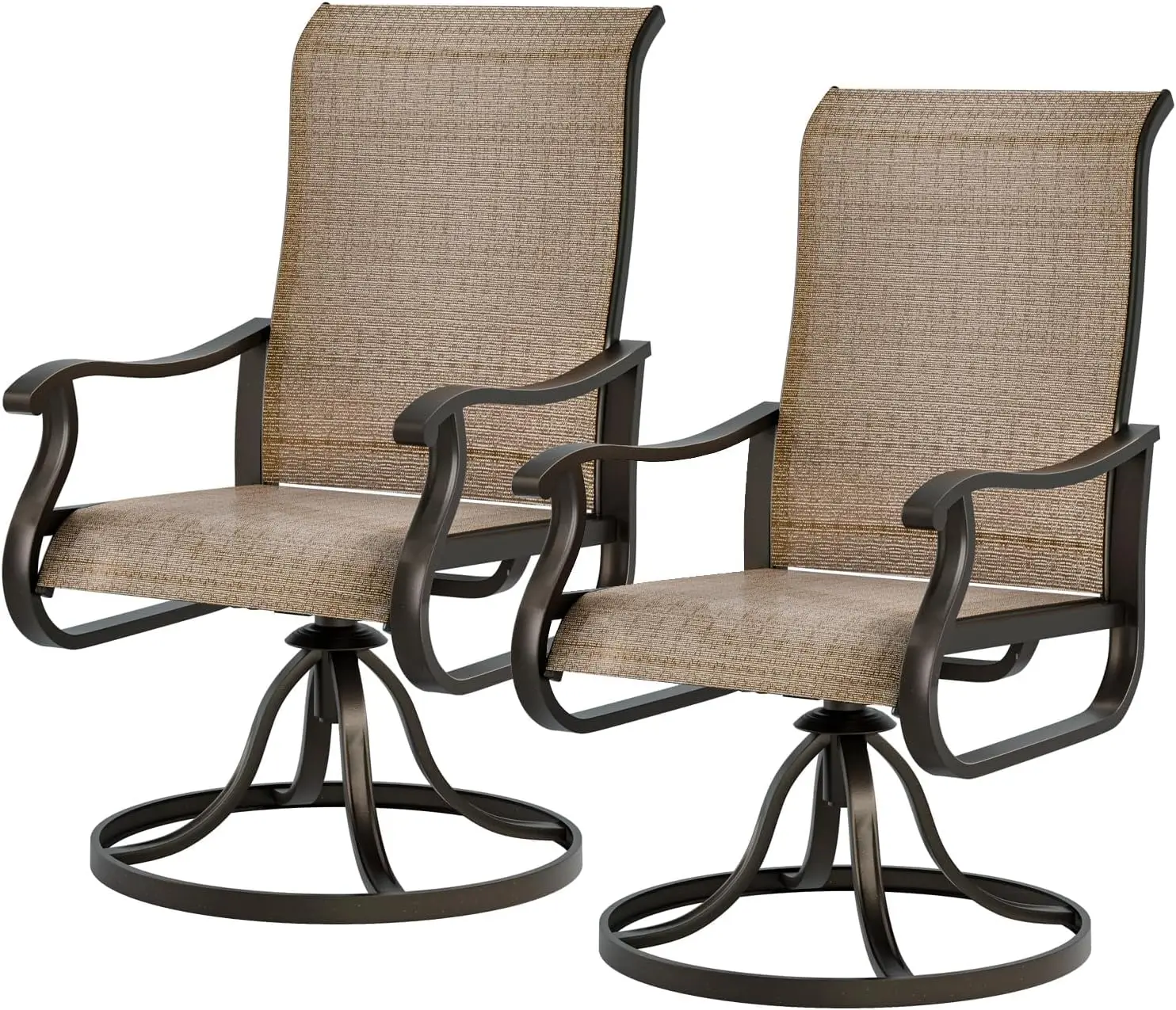 

Patio Swivel Dining Chairs (Set of 2) - High Back Textilene, Metal Rocking Frame (Brown)