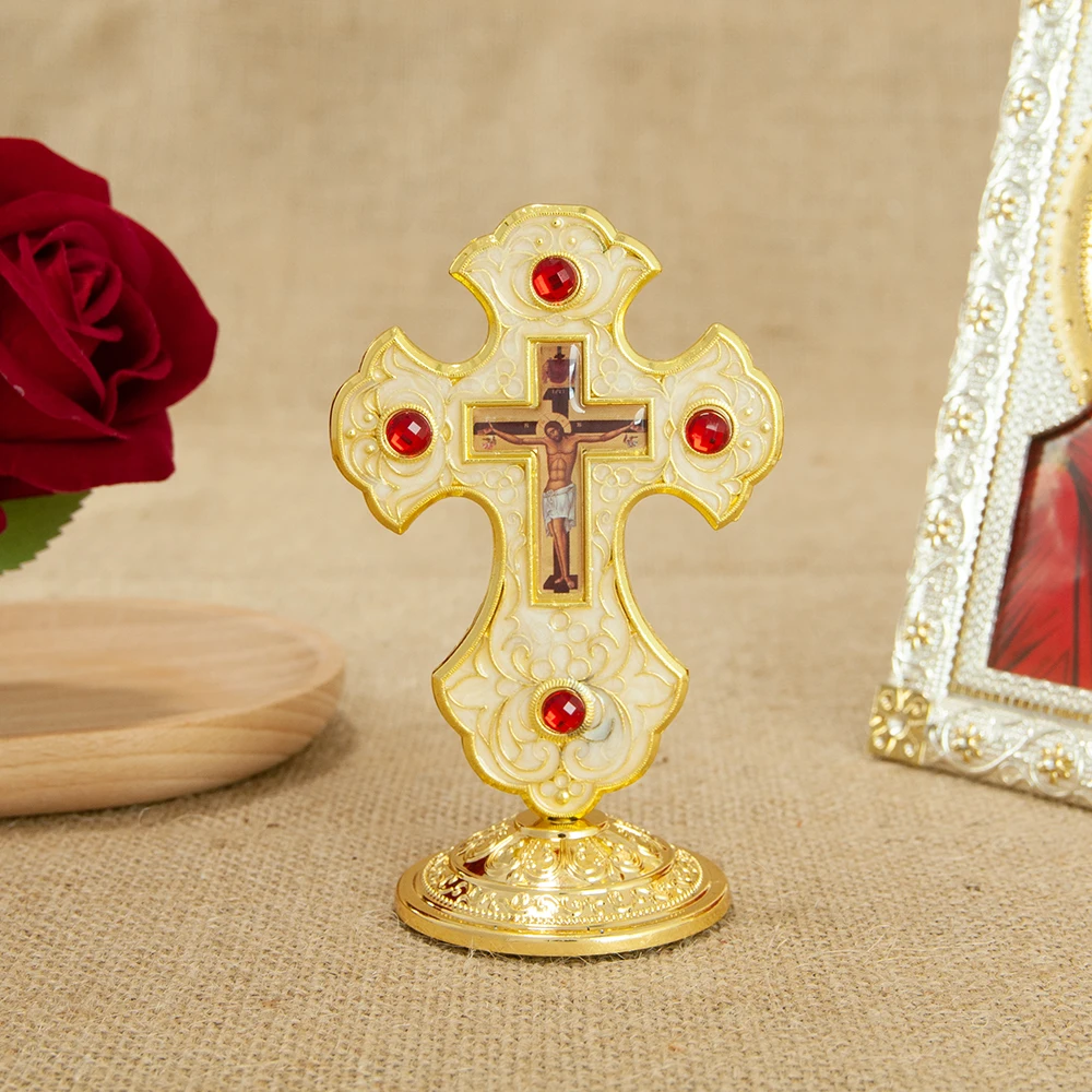 HTISOK Ostorthodoxes Kreuz Jesus-Kruzifix Christliches Standkreuz mit Sockel für Kirchen- und Heimdekoration Religiöse Artikel – Detail 14