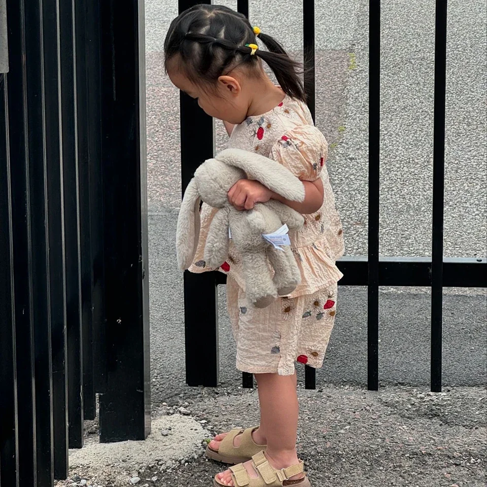 2026 Summer KS Girls Gauze Floral Cotton Dress Kids Clothes Flying Sleeve T Shirts Shorts Romper Suits Soft Breathable Vacation