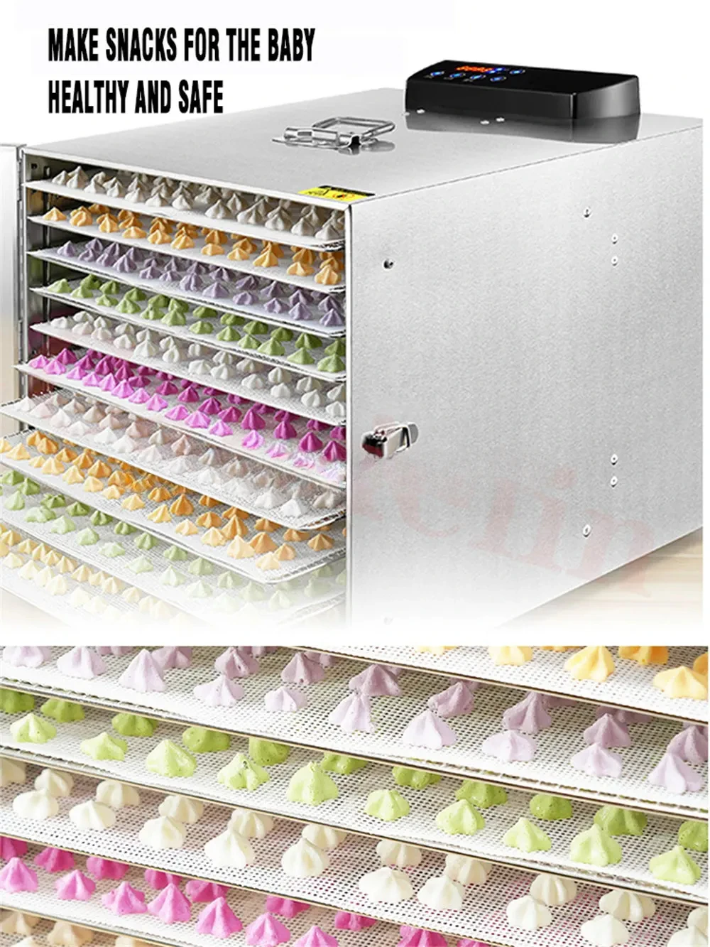 for 12 Trays Food Dried Fruit Machine Dryer For Vegetables Dried Fruit Meat Stainless Steel Dehydrator Drying Commercial