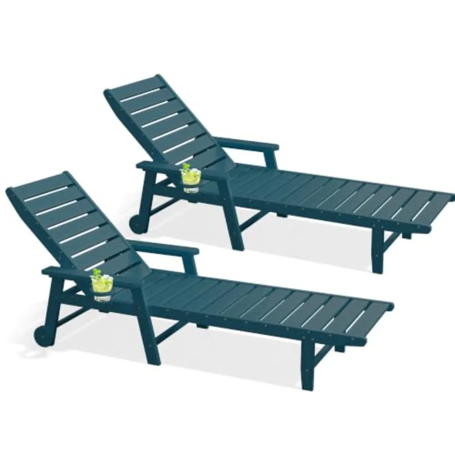 Outdoor pool chaise lounge chair set of 2, aluminum frame with beige textured fabric, UV-resistant and rust-proof for all-day c