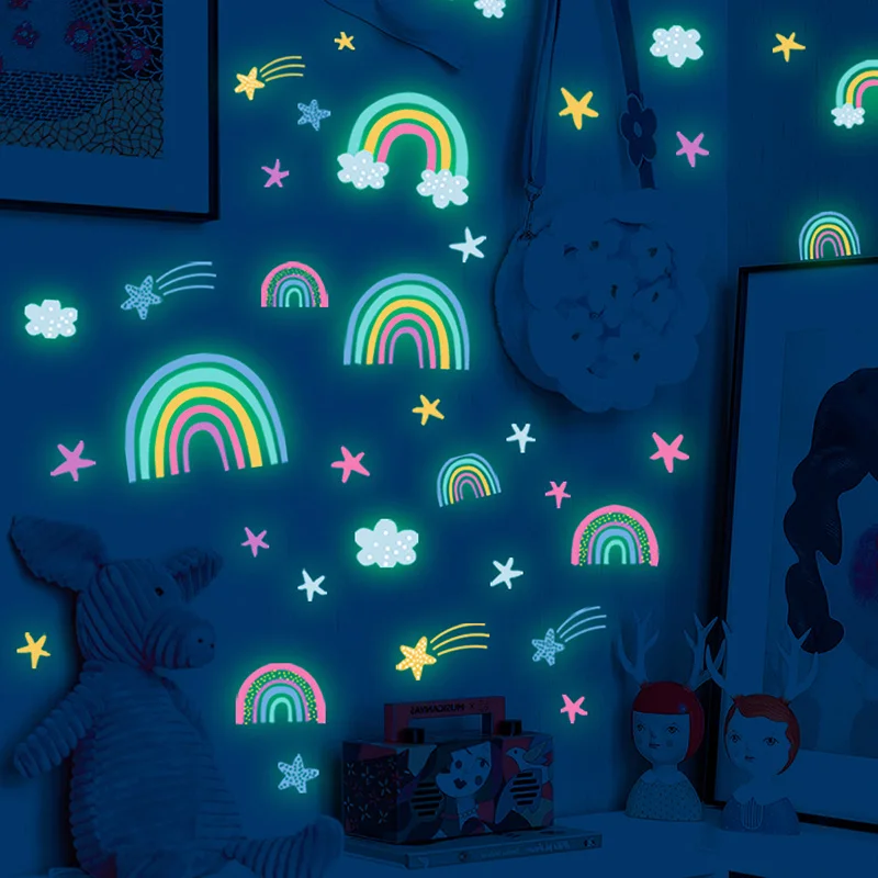 

Cartoon Luminous Wall Stickers Glow In The Dark Fluorescent Rainbow Wall Decal For Kid Rooms Bedroom Ceiling Nursery Home Decor