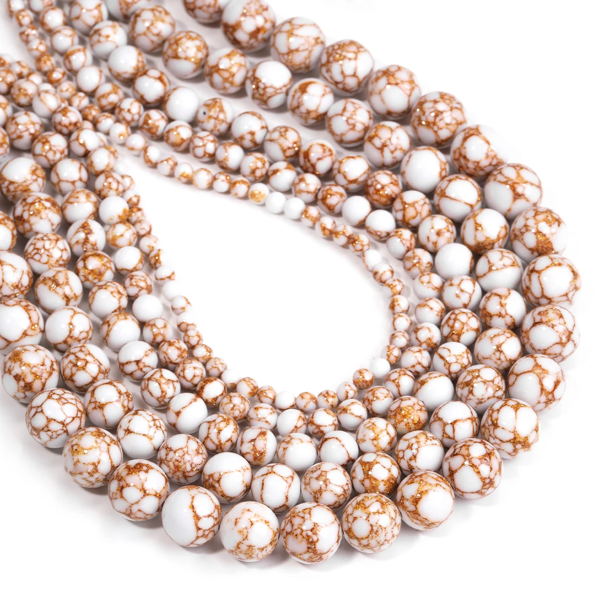 الذهبي شريط الأبيض الفيروز الخرز المستديرة الحجر الطبيعي DIY اليدوية سوار أقراط لصنع المجوهرات 15 ''1 الشريط #1