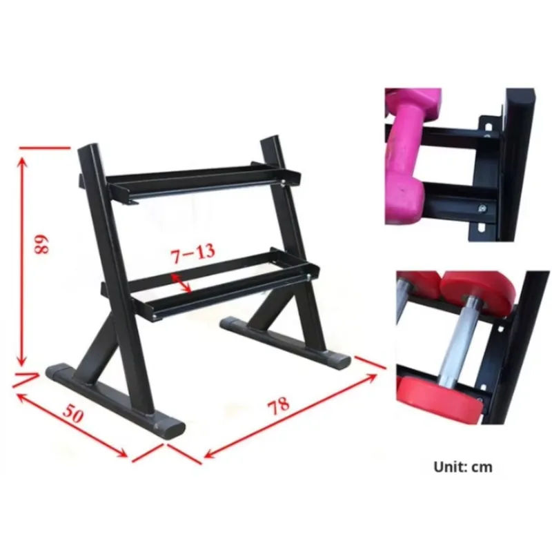 Double-Layer Metal Dumbbell Rack With Storage Shelf, Solid Construction For Indoor Space Daily Placement