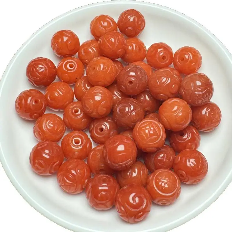 

12mm Natural Myanmar Jadeite Red Burma Jade Carving Beads For Jewelry Making Diy Bracelet Beaded Necklace Charms Accessories