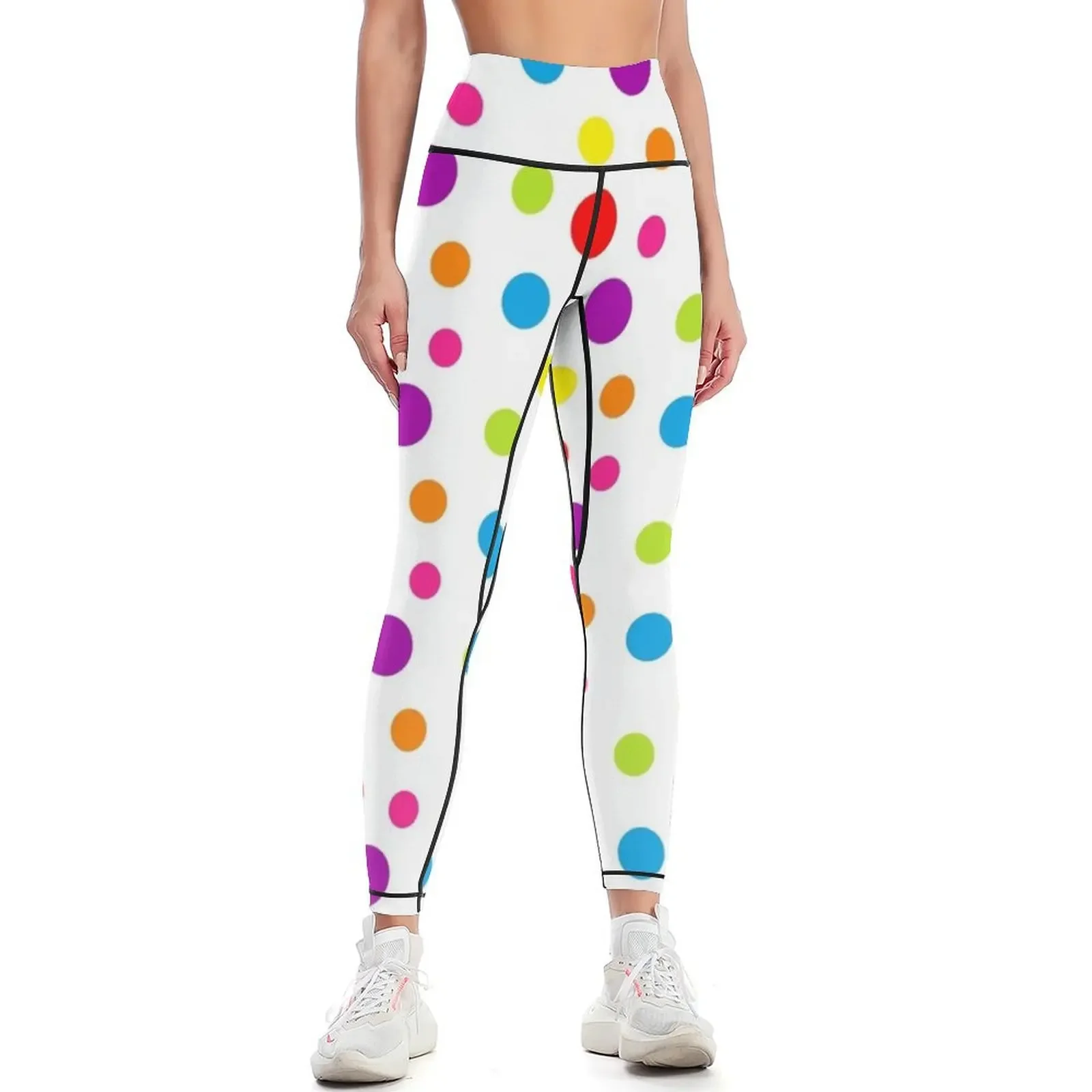 

White and rainbow polka dots different size spots Leggings joggers for trousers Female legging pants Womens Leggings