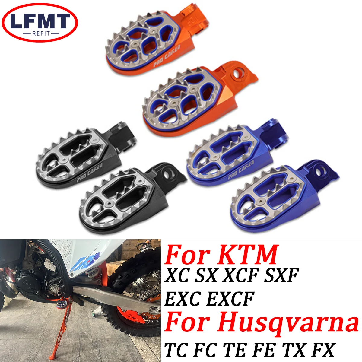 

For Husqvarna TC FC TE FE TX FX FS 85 125 150 200 250 300 350 450 501 Foot Rest Pegs Footrest Footpeg Dirt Pit Bike 2016-2023