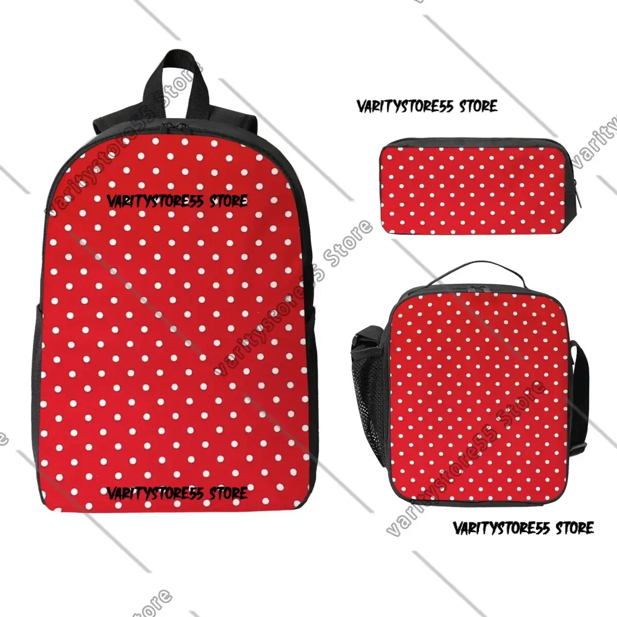 

Yellow Polka Dot Pattern on Red Background Polka Dots Backpack Boys Girls BookBag School Bag 3ps Insulated Lunch Bag Pencil Case