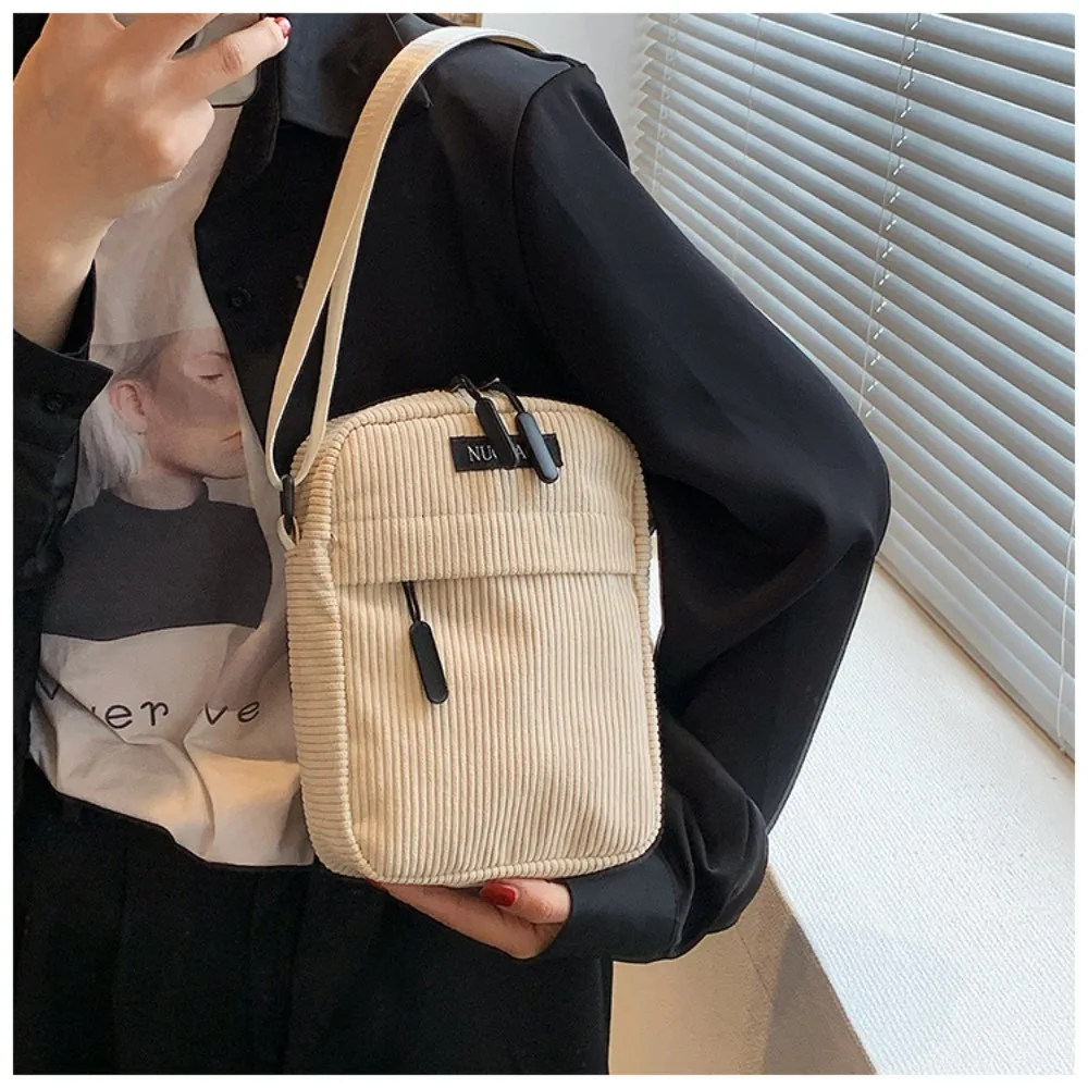 Fashion Corduroy Women\'s Crossbody Bag Casual Sports Student Mobile Phone Small Shoulder Bag Solid Color Female Handbag 2024 New