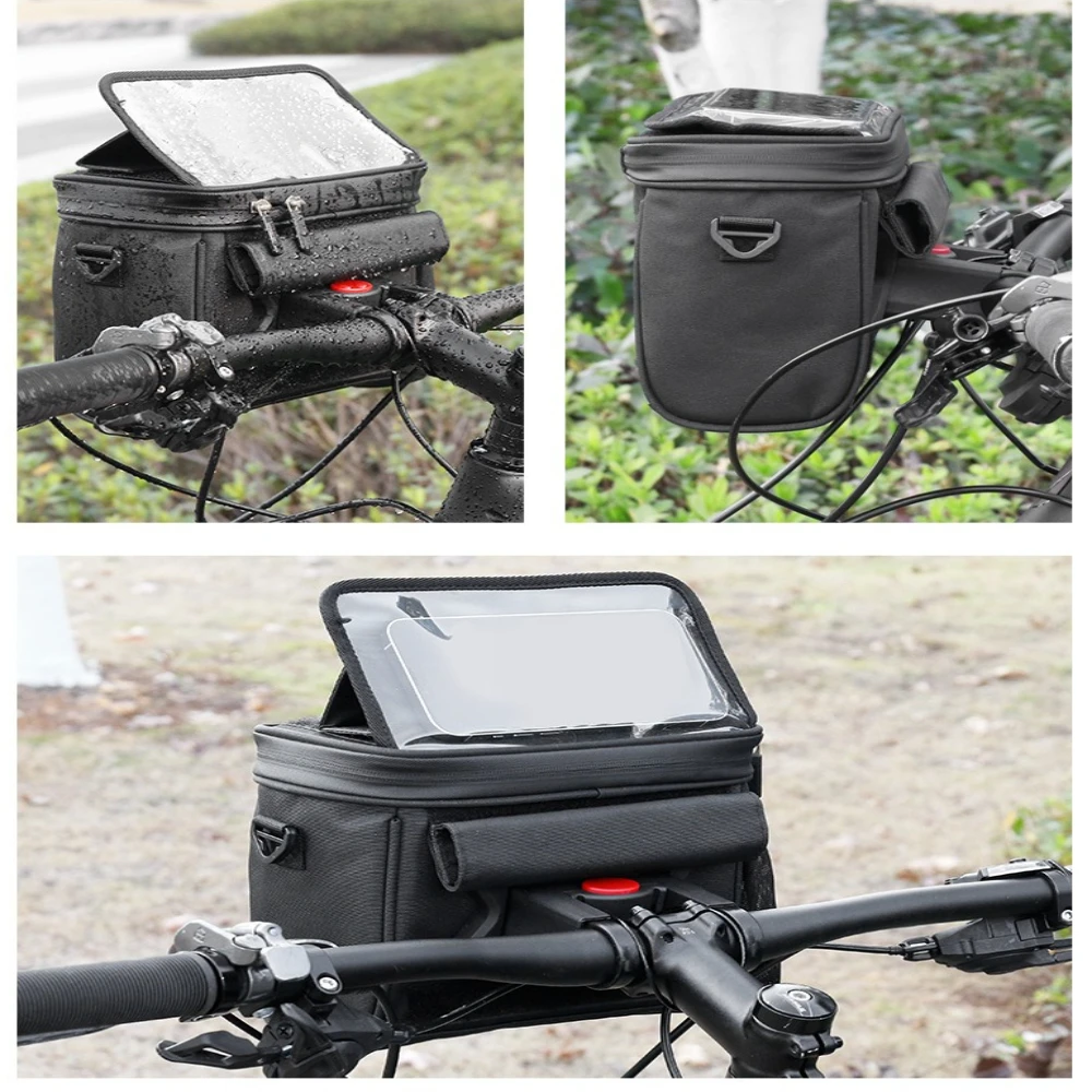 

Bike Handlebar Bag Quick Release Bicycle Front Bag with Foldable TPU Phone Holder for Mountain Bikes Scooters
