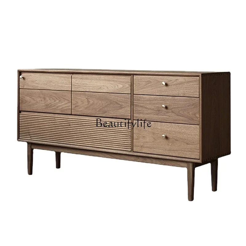 

FG10Nordic simple all-solid wood eight-bucket cabinet North American black walnut bedroom storage furniture low-edge cabinet