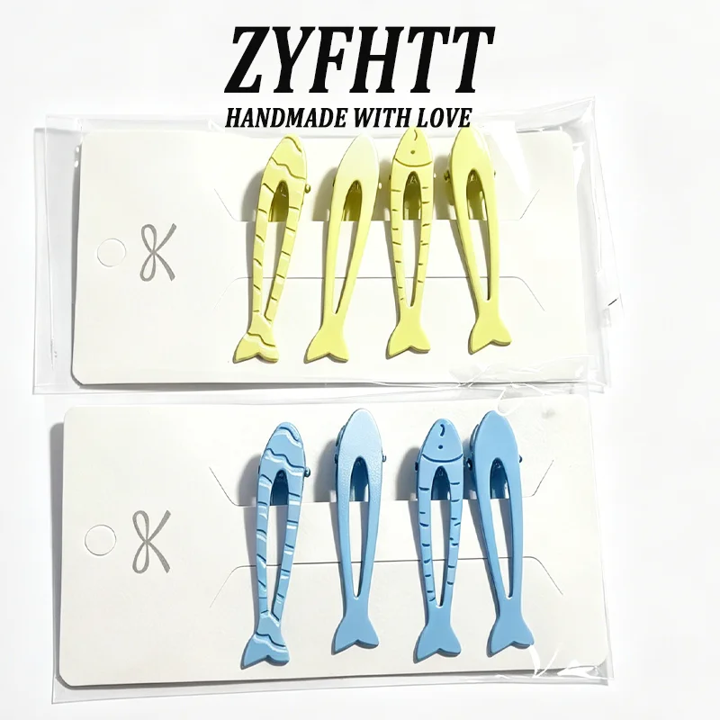 4/8 Stück ZYFHTT Blau-Gelbe Kleine Fisch-Haarspangen für Frauen Niedliche Seitenspangen Modische Mädchen-Haarnadeln Haaraccessoires – Detail 9