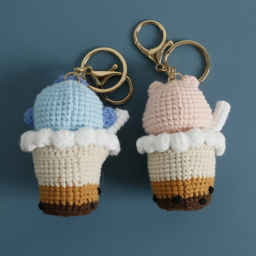 Creative Milk Tea Series Animal Doll Crochet Keychain For Car Keys Cute Knitting Capybara Doll For Bag Pendant Handmake Gifts