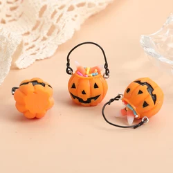 4Pcs Fashion Halloween Charms 3D Resin Pumpkin Basket Necklace Keychain Pendant DIY Making Accessories