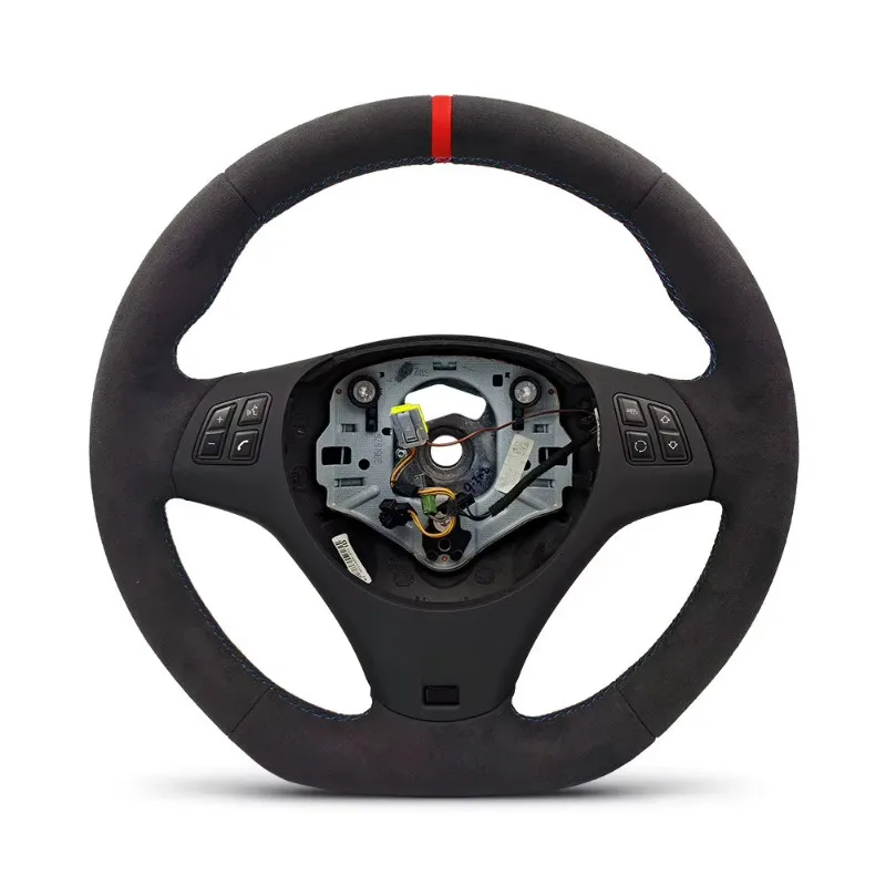 Red/Blue Top Stripe  OEM Full Suede Flat Bottom Car Steering Wheel for BMW E90 E91 E92 E93 M3 E82 E81 E87 E88 E70 E71