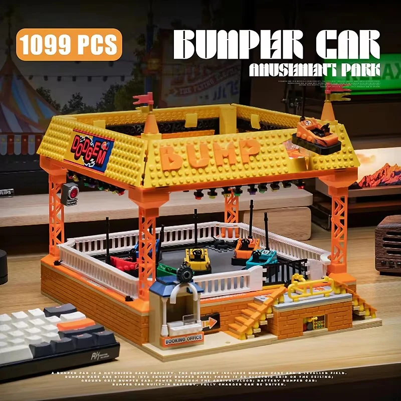 MOC-JD037 Creative Expert City Street View Building Blocks Electric Playground Bumper Car Model Bricks Puzzle Brithday Toys Kids