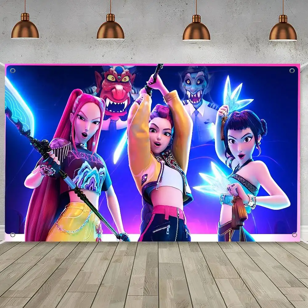 KPop D-Demon H-Hunters флаги большого размера с узорами для печати интересные украшения для дня рождения баннер