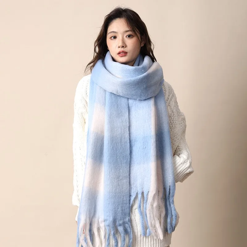 Mohair Plush Scarf Women Winter New High End Style Versatile Warm Thickened Scarf Shawl Soft Cozy Fashion Luxury