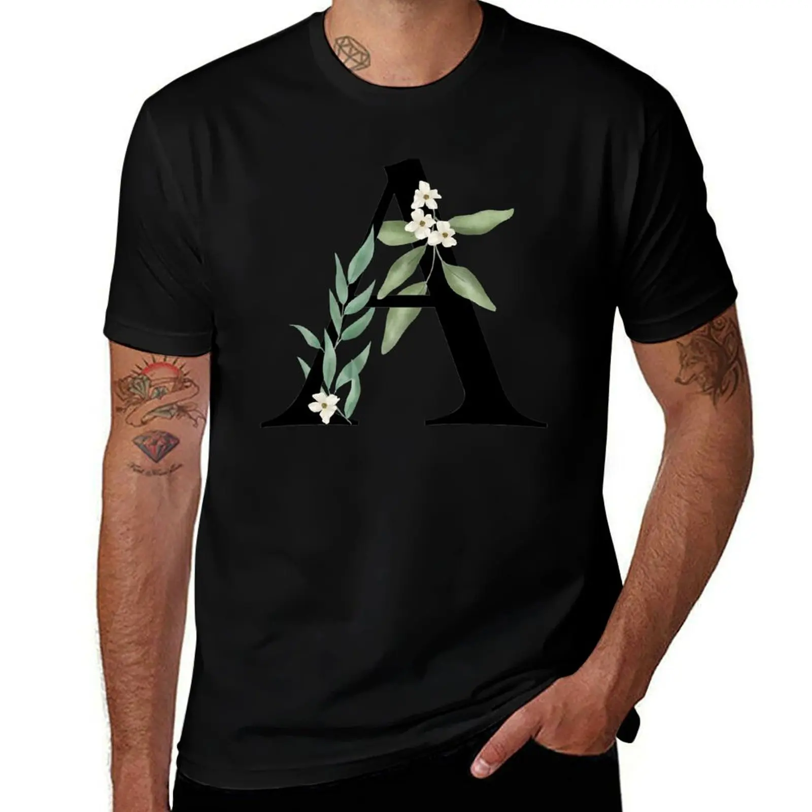 

Botanical letter A T-Shirt anime shirt summer tops plus size clothes plain black t shirts men