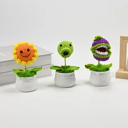 Hand-Knitted Sunflower/Pea/Cannibal Flower Potted Plant,Desk Decor For Home And Office,Ideal Gifts For Friend,Tabletop Ornaments