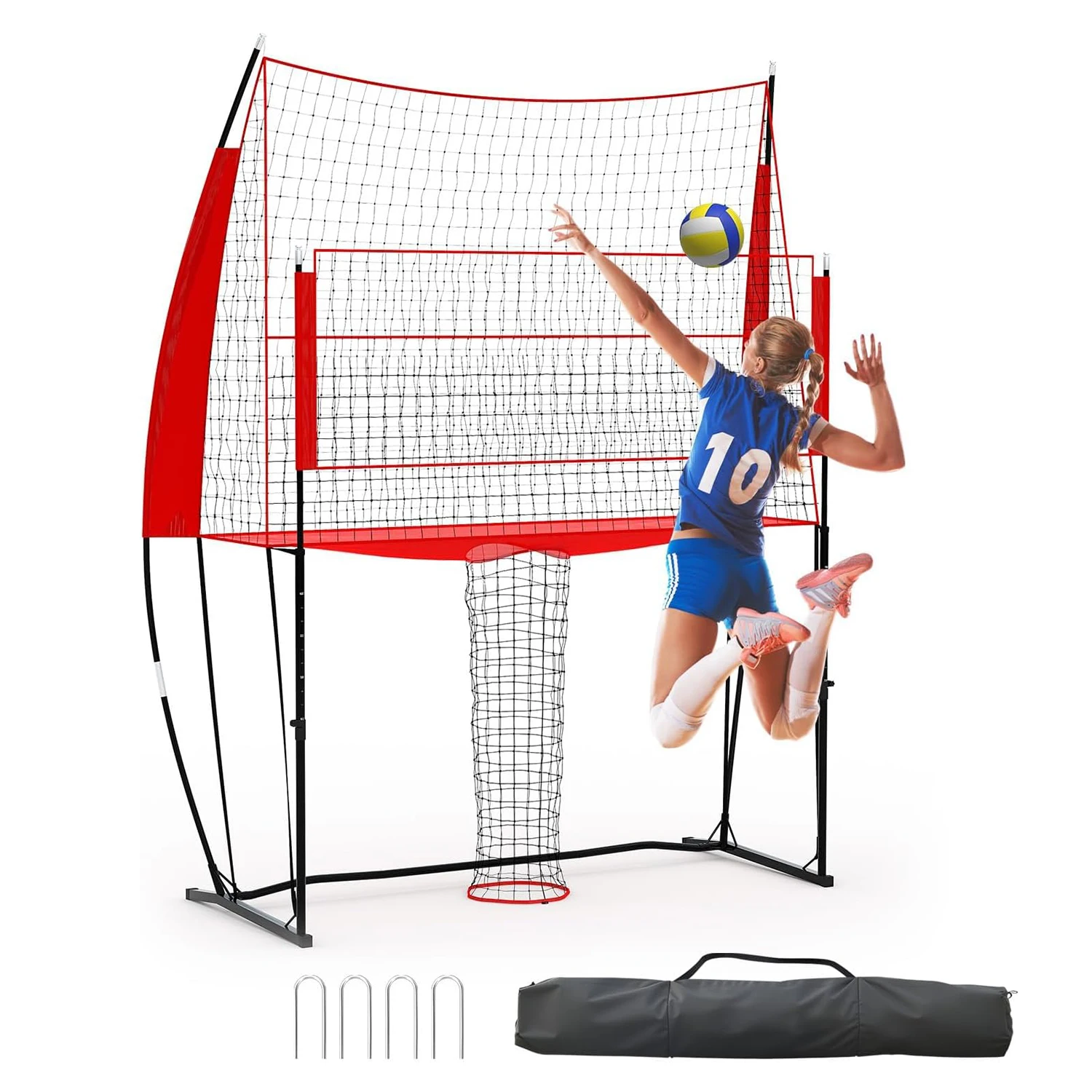

Волейбольная тренировочная сетка 8x11 футов, волейбольное тренировочное оборудование с регулируемой высотой, портативная волейбольная сетка с сумкой для переноски