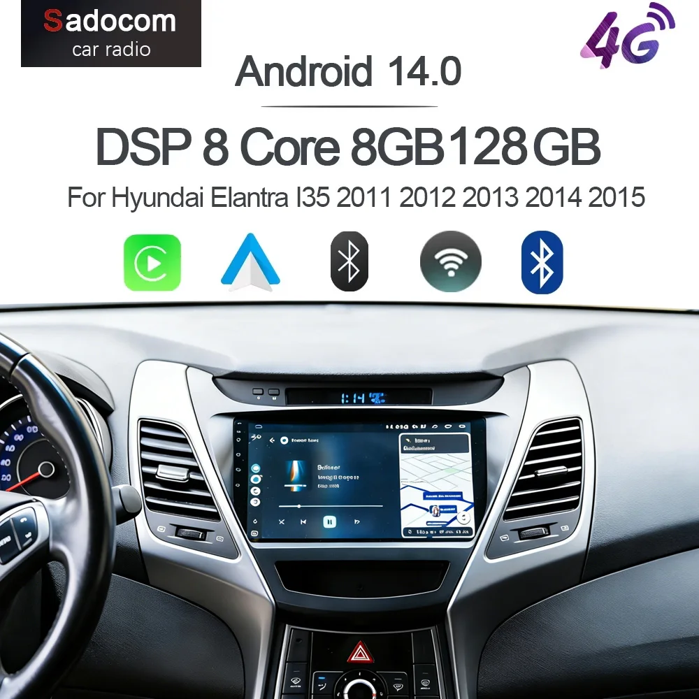 CarPlay 720P 8G+128GB 14 Car Player GPS stereo autoradio WiFi stereo multimedia For Hyundai Elantra I35 2011 2012 2013 2014 2015