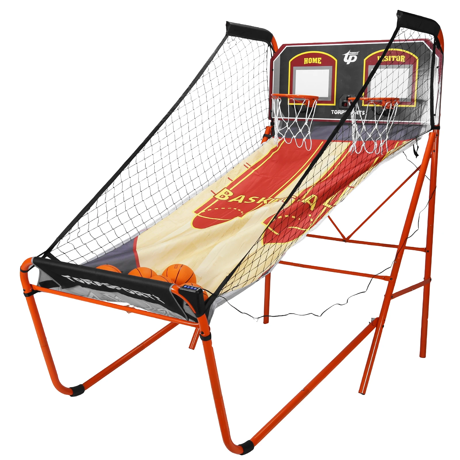 Arcade Cage Basketball Game LED Electronic Scoring Dual Basketball Shooting Machine Play Timer for 2 Players Basement Game Rooms