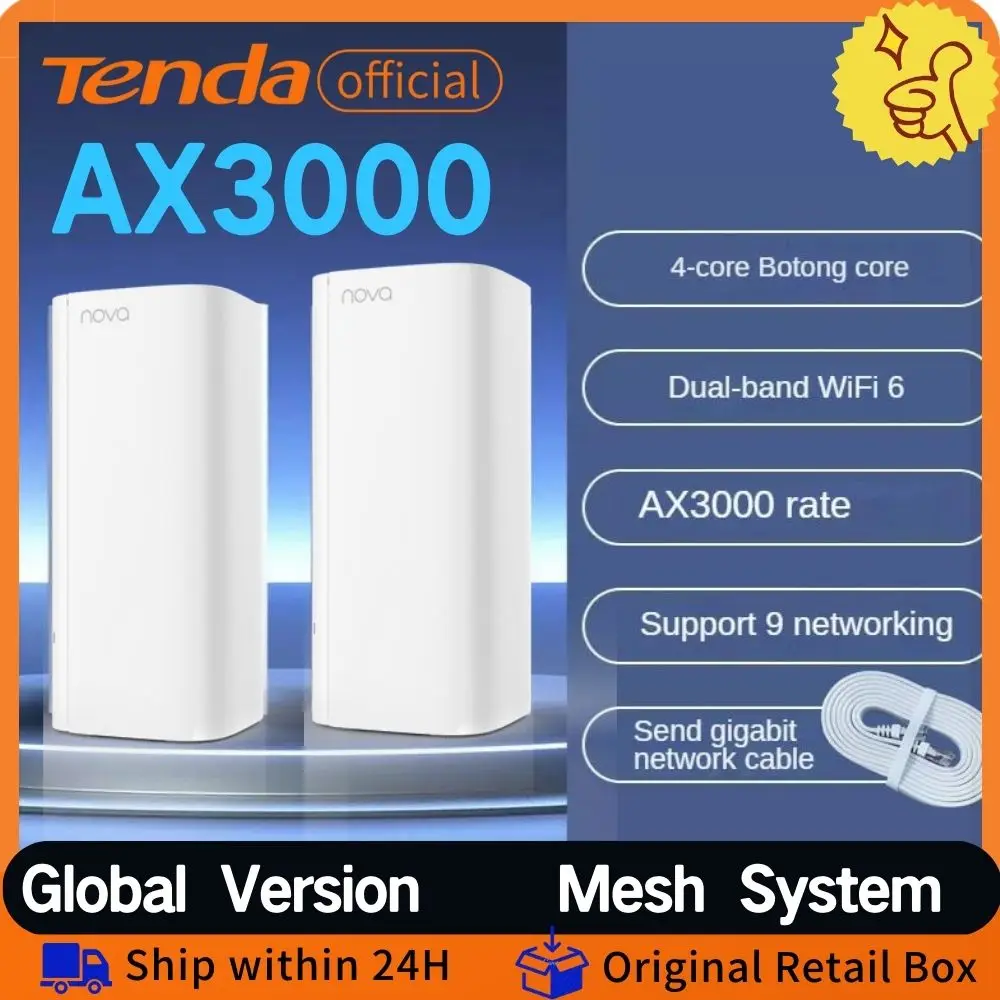 Sistema de malla WiFi 6 AX3000, enrutador inalámbrico Tenda MX12, enrutador WiFi de malla de hasta 5000 pies cuadrados, paquete de 2 Extensor de