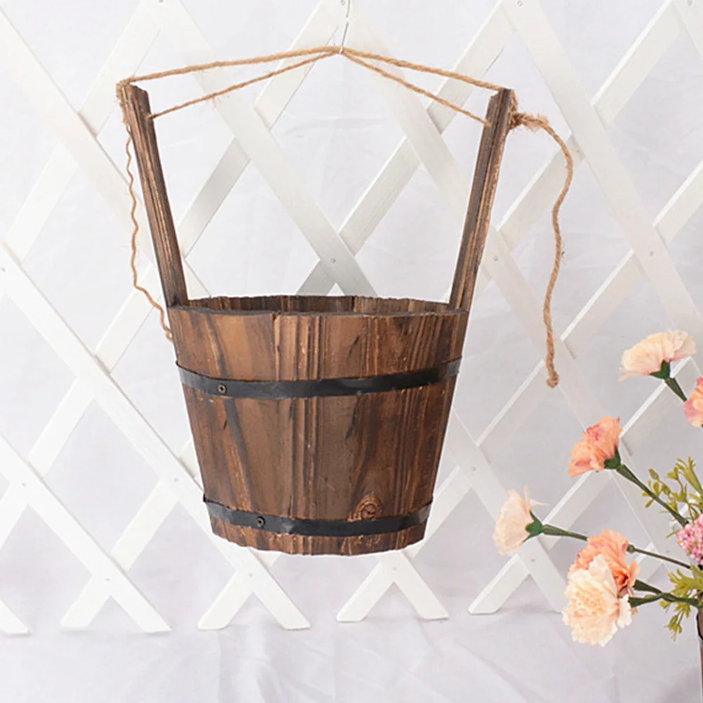 

2pcs Rustic Wood Flower Pot Hanging Bucket For Succulents Cactus Plants Wooden Planter Garden Decor Flowerpot Bucket